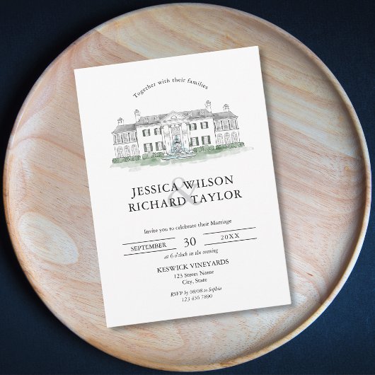 Aangepaste Hand getrokken Venue Illustratie Huweli Kaart