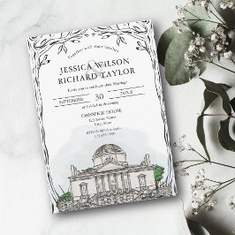 Aangepaste Hand getrokken Venue Illustratie Trouwe Kaart