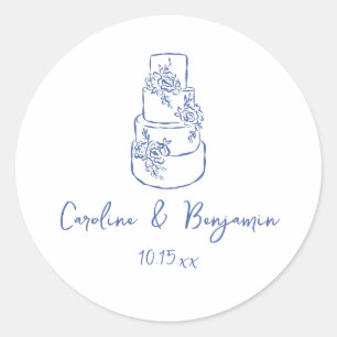 Aangepaste handgeschreven Franse blauwe Doodle bru Ronde Sticker