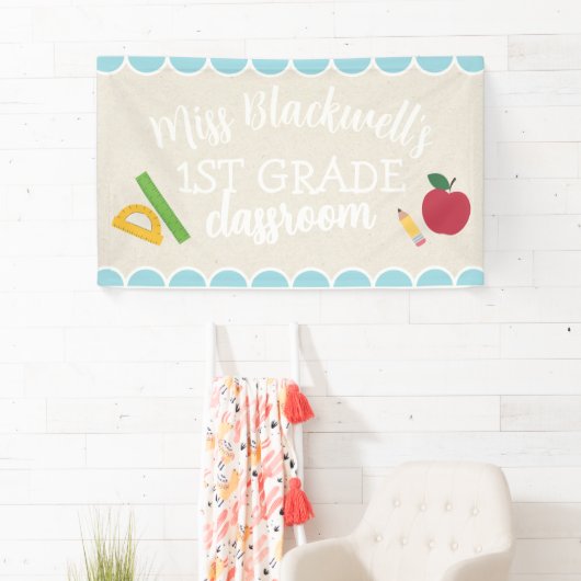 Aangepaste handgeschreven lerarennaam Classroom Sc Spandoek (Insitu)