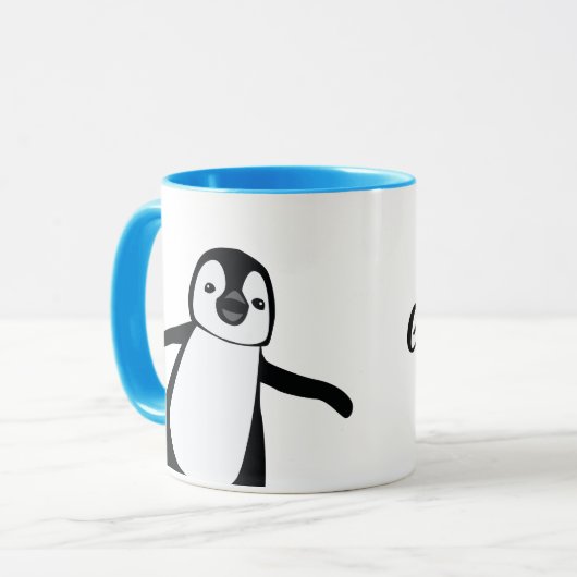 Aangepaste handlettering Naam Cute Peking Penguin Mok (Voorkant links)