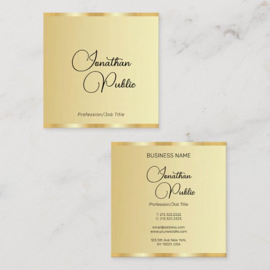 Aangepaste handschrift script Faux Gold Sjabloon Vierkante Visitekaartje (Voorkant / Achterkant)