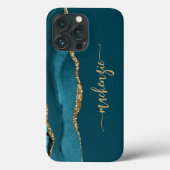 Aangepaste handtekening Blauwgroen blauw Gold Agat Case-Mate iPhone Case (Achterkant)