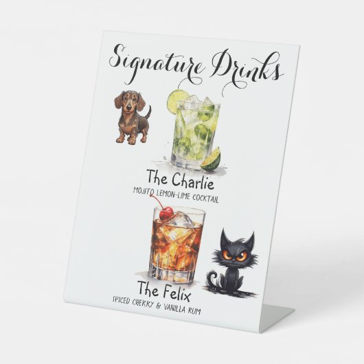 Aangepaste Handtekening Drinken Huisdieren Trouwba Reclamebord Met Voetstuk (Voorkant)