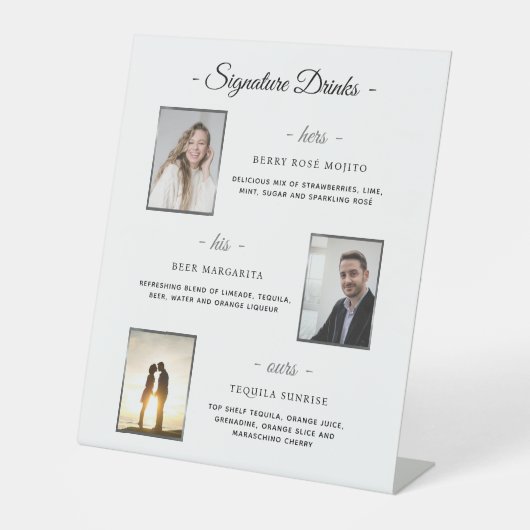 Aangepaste handtekening Drinken Zilveren bruiloft Reclamebord Met Voetstuk (Voorkant)