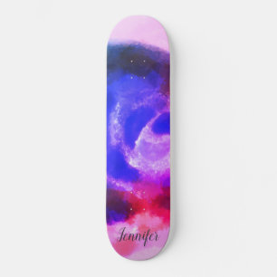 Aangepaste handtekening Roze Paarse waterverf bloe Skateboard