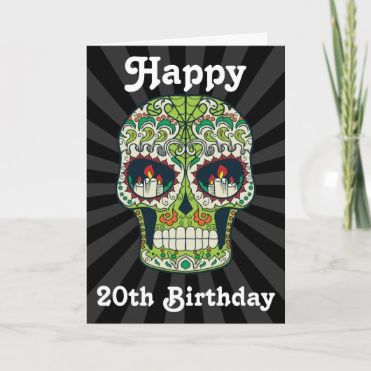 Aangepaste Happy 20th Birthday Sugar Skull Kaart (Voorkant)