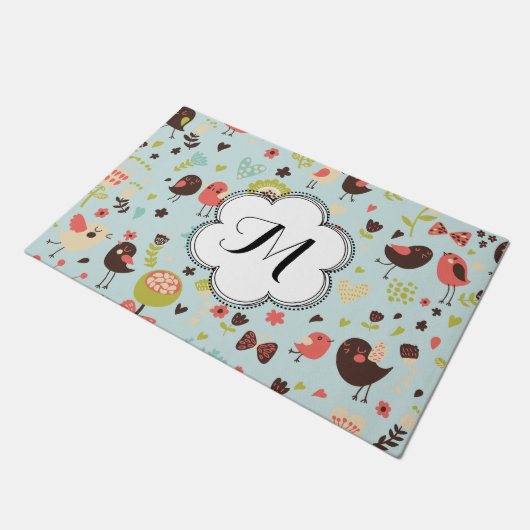 Aangepaste Happy Birds in Fields of Flowers Deurma Deurmat (Schuin)