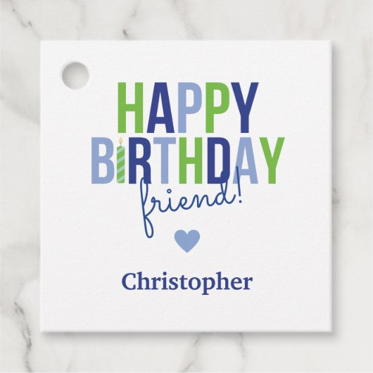 Aangepaste Happy Birthday Blauw Groen Cadeau Label (Voorkant)