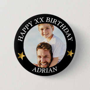 Aangepaste Happy Birthday Foto en leeftijd Naam Ronde Button 5,7 Cm