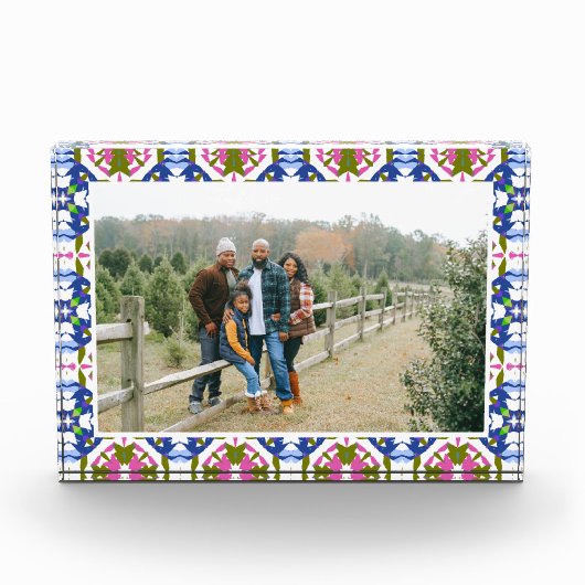 Aangepaste Happy Green Bright Blue Kerst Keepsake Fotoblokken (Voorkant)