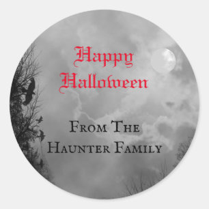 Aangepaste Happy Halloween Full Moon en Raven Stic Ronde Sticker