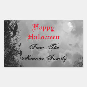 Aangepaste Happy Halloween met Full Moon Raven Rechthoekige Sticker