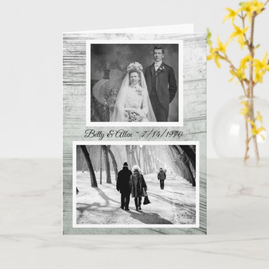 Aangepaste Happy Jubileum Toen en Nu Foto's Kaart (Gele Bloem)