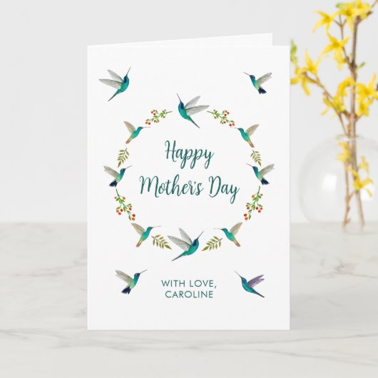 Aangepaste Happy Moederdag kolibries Kaart (Gele Bloem)