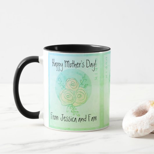 Aangepaste Happy Moederdag line art groene rozen Mok (Met donut)