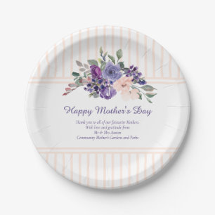 Aangepaste Happy Moederdag Waterverf Floral Stripe Papieren Bordje