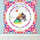 Aangepaste Happy Red Bright Green Christmas Keepsa Canvas Afdruk (Insitu (Houten vloer))