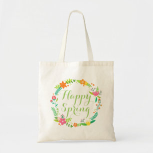 Aangepaste Happy Spring Flowers laat krans Tote Bag