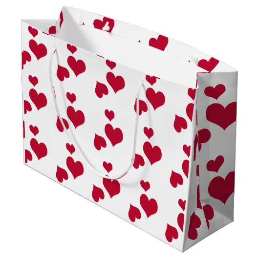 Aangepaste Happy Valentijnsdag Wit & Rode Harten Groot Cadeauzakje (Achterkant Gekanteld)