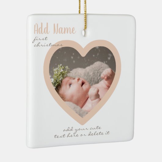 Aangepaste Hart Foto Script Baby Meisje 1e Kerstmi Keramisch Ornament (Rechts)
