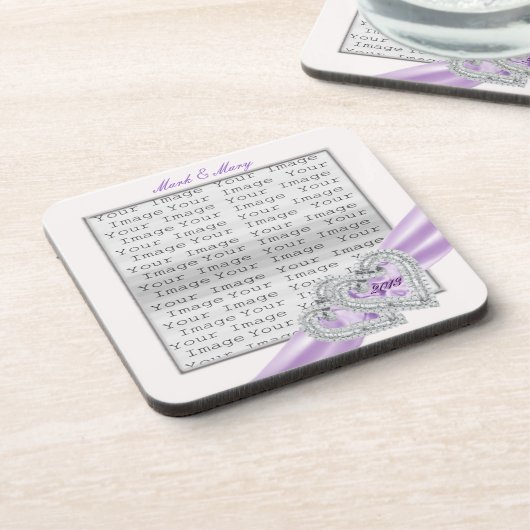 Aangepaste harten Onderzetters lavender lint (Linkerzijde)