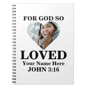 Aangepaste hartfoto Christelijke Bijbel Verse John Notitieboek