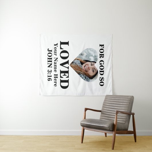 Aangepaste hartfoto Christelijke Bijbel Verse John Wandkleed (In Situ (horizontaal))