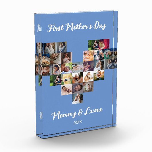 Aangepaste hartfoto Collage eerste Moederdag blauw Fotoblokken (Links)