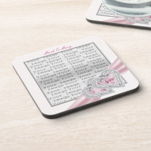 Aangepaste hartpasteelroze lint-Onderzetters Onderzetter (Linkerzijde)