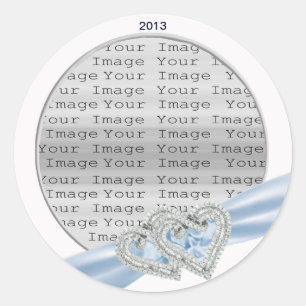 Aangepaste hartslag Ice Blue Ribbon-stickers Ronde Sticker