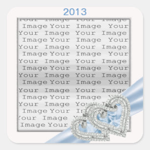 Aangepaste hartslag Ice Blue Ribbon-stickers Vierkante Sticker