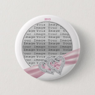 Aangepaste hartslag Pastel roze lint Button