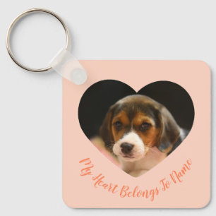 Aangepaste hartvormige Pet Photo & Name Sleutelhan Sleutelhanger