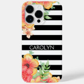 Aangepaste Hawaii bloemen zwart witte strepen patr Case-Mate iPhone Case (Achterkant)