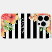 Aangepaste Hawaii bloemen zwart witte strepen patr Case-Mate iPhone Case (Achterkant (horizontaal))