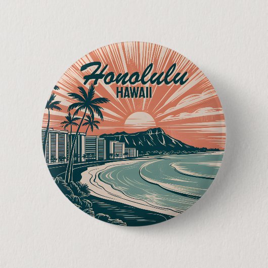 Aangepaste Hawaii Honolulu Waikiki Beach Retro Rei Ronde Button 5,7 Cm (Voorkant)
