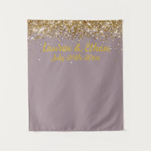 Aangepaste Haze Lilac Gouden Glitter Bruiloft Phot Wandkleed