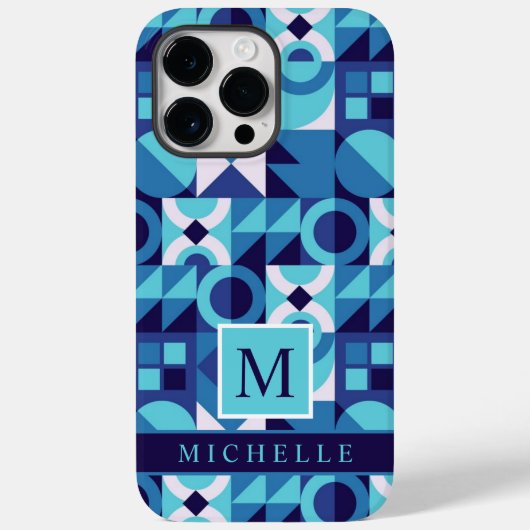 Aangepaste helder licht donkerblauw wit geometrisc Case-Mate iPhone case (Achterkant)