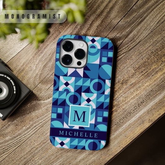 Aangepaste helder licht donkerblauw wit geometrisc Case-Mate iPhone case