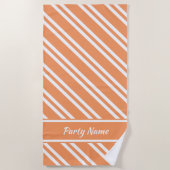 Aangepaste, heldere Oranje en witte strepen Strandlaken (Voorkant)