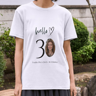 Aangepaste 'Hello 30' verjaardagsfoto T-shirt cade
