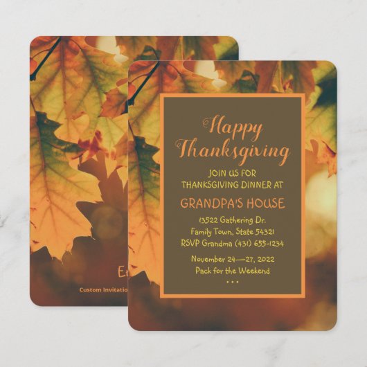 Aangepaste herfst bladeren Thanksgiving diner Kaart (Voorkant / Achterkant)