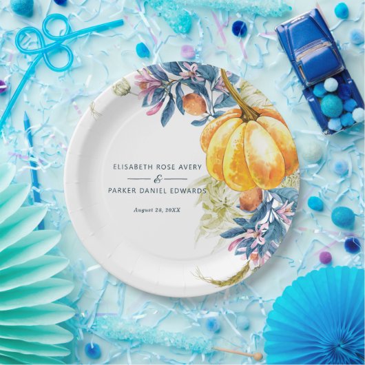 Aangepaste Herfst Bloemen Pompoen Bruiloft Papieren Bordje (Feest)