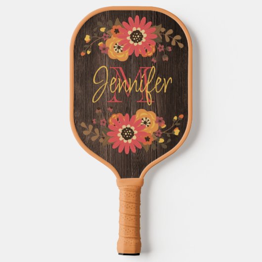 Aangepaste Herfst Floral op houten peddel Pro Pickleball Paddle (Achterkant)