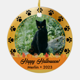 Aangepaste Herfst Halloween Fotonaam Jaar Pet Orna Keramisch Ornament