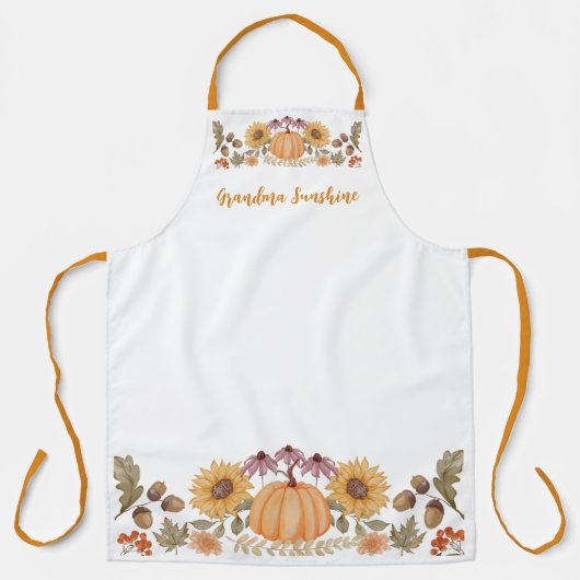 Aangepaste Herfst Herfst Bloemen Monogram Thanksgi Schort (Voorkant)