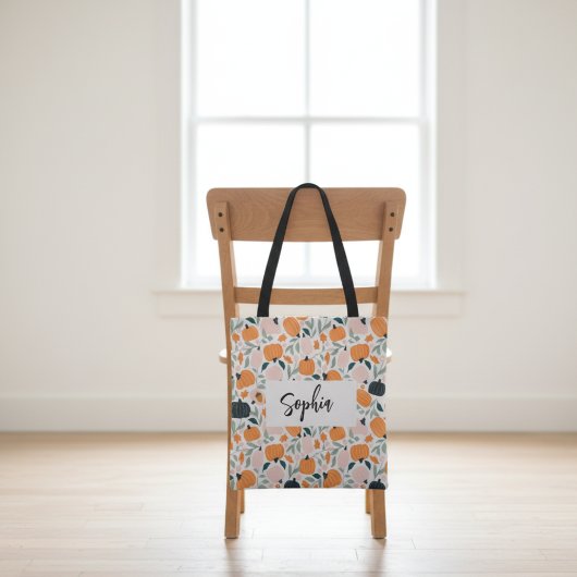 Aangepaste Herfst Pompoen Canvas tas met Naam