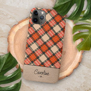 Aangepaste herfst pompoen Sinaasappel bruin tartan iPhone 11 Pro Max Hoesje