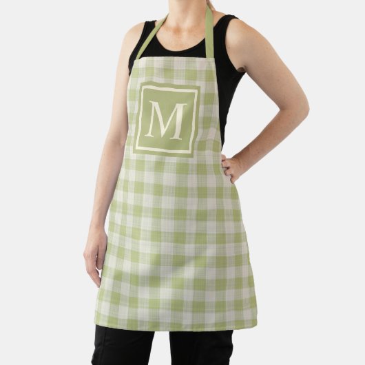 Aangepaste Herfst Sage Green Ivory Gingham Schort (Insitu)